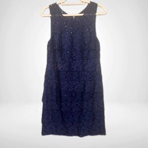Jessica Howard Navy Sleeveless Lace Sequin Evening Cocktail Dress, Size 10